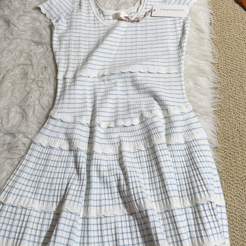 NWT Love Shack Fancy Elisavette Striped Stretch Knit Mini Dress XL blue white - Picture 5 of 9